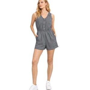 RVCA Romper Womens L Gray Chambray Sleeveless Elastic Waist Casual Boho Skater